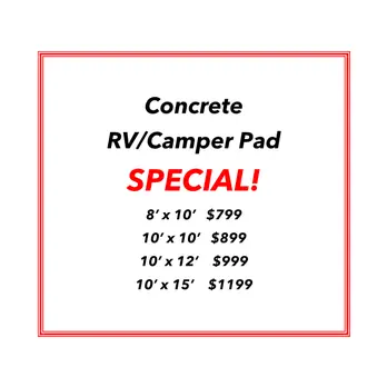 Concrete RV and camper pad special pricing